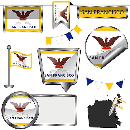simsearch:400-08493890,k - Vector glossy icons of flag of San Francisco on white Foto de stock - Royalty-Free Super Valor e Assinatura, Número: 400-09049315