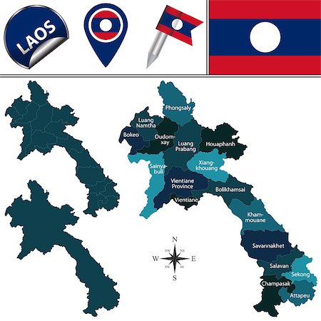 simsearch:400-08775846,k - Vector map of Laos with named provinces and travel icons Photographie de stock - Aubaine LD & Abonnement, Code: 400-09049319