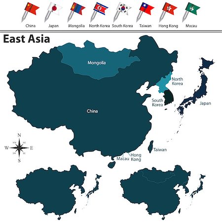 simsearch:400-08493882,k - Vector of political map of East Asia set with flags on white background Stock Photo - Budget Royalty-Free & Subscription, Code: 400-09049311