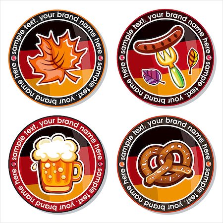 drink coaster - Oktoberfest set of round drink coasters for beer mugs, and beverages. Munich brewers hat, Beer glass, German flag, autumn leaf, sausage pretzels, Bavarian pattern. Vector icons on white background Stock Photo - Budget Royalty-Free & Subscription, Code: 400-09049377