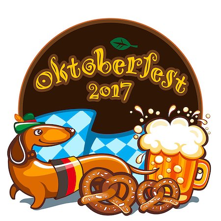 simsearch:400-06389296,k - Oktoberfest celebration vector poster with lettering. German festival mug of beer, Bavarian flag, salty pretzels, Dachshund sausage dog in alpine hat. Festive Banners, headers, frames, and menu offers Stock Photo - Budget Royalty-Free & Subscription, Code: 400-09049382