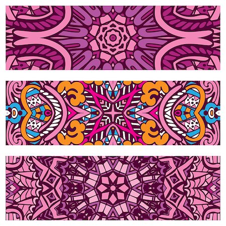 Festive colorful psychedelic ornamental floral vector ethnic banner set Photographie de stock - Aubaine LD & Abonnement, Code: 400-09049404