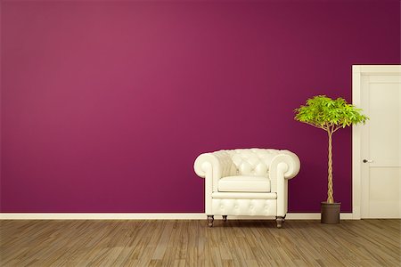 3d rendering of a purple room with a white armchair Stock Photo - Budget Royalty-Free & Subscription, Code: 400-09049460