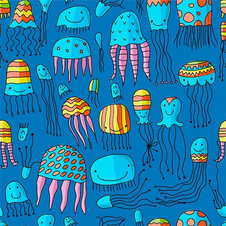 simsearch:400-04901251,k - Funny jellyfishes, seamless pattern for your design. Vector illustration Stockbilder - Microstock & Abonnement, Bildnummer: 400-09049471