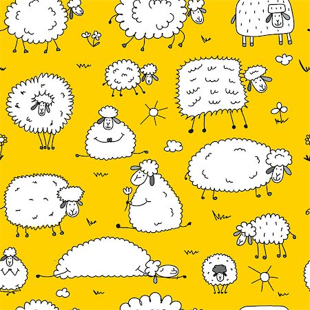 simsearch:400-04262308,k - Flock of sheeps, seamless pattern for your design. Vector illustration Stock Photo - Budget Royalty-Free & Subscription, Code: 400-09049473