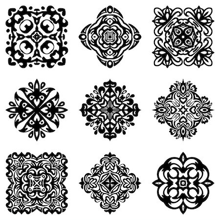 set of stencil damask ornamental flourishes. luxury victorian design signs Stockbilder - Microstock & Abonnement, Bildnummer: 400-09049507
