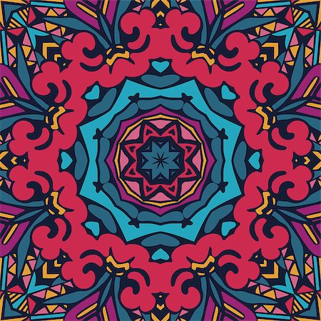 Colorful Tribal Ethnic Festive Abstract Floral Vector Pattern. Geometric fancy floral mandala frame border Photographie de stock - Aubaine LD & Abonnement, Code: 400-09049502