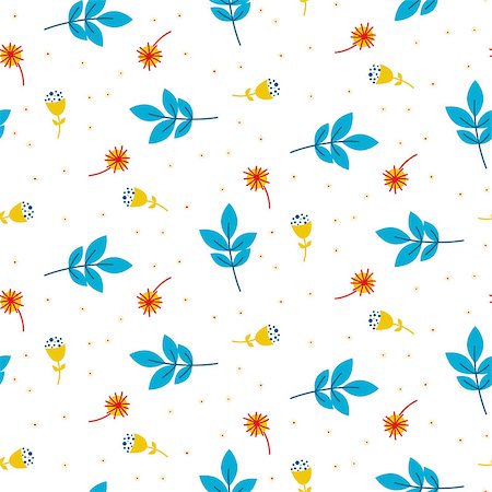 Cute blue twigs and leaves seamless vector pattern in cartoon style. Autumn season foliage and florals illustration texture repeat. Stock Photo - Budget Royalty-Free & Subscription, Code: 400-09049644