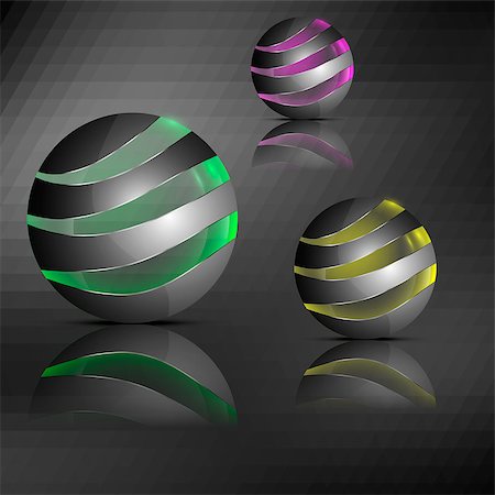 simsearch:400-05041370,k - Dark gray sphere emblems with different colored illuminated glass stripes Stock Photo - Budget Royalty-Free & Subscription, Code: 400-09049675