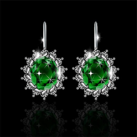 solitaire jewellery - two emerald earrings on black background vector Stock Photo - Budget Royalty-Free & Subscription, Code: 400-09049696