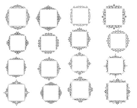 simsearch:400-04596381,k - Vintage vector swirl square frame set black on white Stock Photo - Budget Royalty-Free & Subscription, Code: 400-09049700