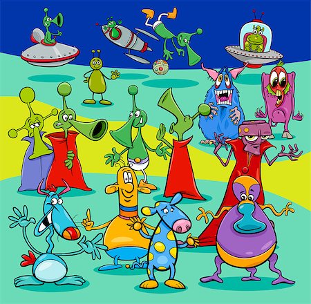 simsearch:400-07034082,k - Cartoon Illustration of Aliens Science Fiction Characters Group Fotografie stock - Microstock e Abbonamento, Codice: 400-09049787