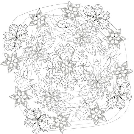 flowers sketch for coloring - Coloring book page for adults and kids in doodle style. Vector artwork good for art therapy and coloring meditation. Stock Photo - Budget Royalty-Free & Subscription, Code: 400-09049783