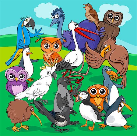 simsearch:400-04205862,k - Cartoon Illustration of Funny Birds Animal Characters Group Photographie de stock - Aubaine LD & Abonnement, Code: 400-09049791