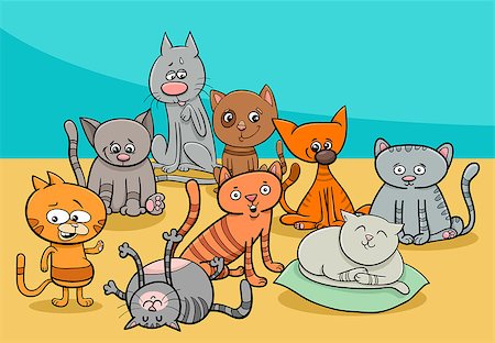 simsearch:400-08159172,k - Cartoon Illustration of Funny Cats or Kittens Animal Group Foto de stock - Super Valor sin royalties y Suscripción, Código: 400-09049792