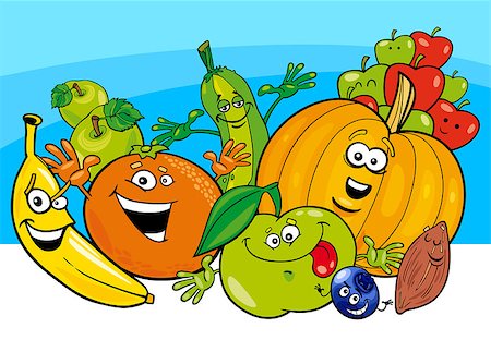 simsearch:400-09050960,k - Cartoon Illustration of Funny Fruits and Vegetables Food Characters Group Foto de stock - Super Valor sin royalties y Suscripción, Código: 400-09049813