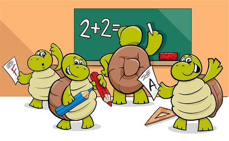 Cartoon Illustration of Turtle Animal Characters at School Stock Photo - Budget Royalty-Free & Subscription, Code: 400-09049825