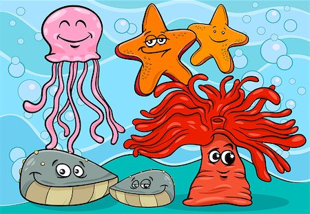 simsearch:400-08916743,k - Cartoon Illustrations of Sea Life Animal Characters Stock Photo - Budget Royalty-Free & Subscription, Code: 400-09049827