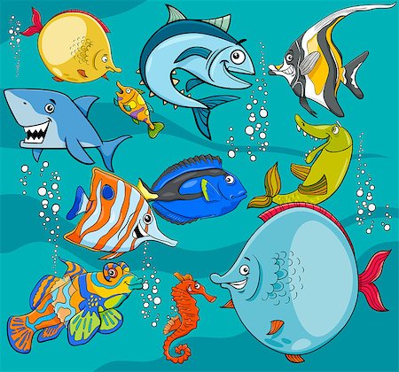 Cartoon Illustrations of Funny Fish Sea Life Animal Characters Group Photographie de stock - Aubaine LD & Abonnement, Code: 400-09049830