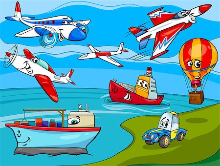 Cartoon Illustration of Funny Planes and Ships Transportation Characters Group Stock Photo - Budget Royalty-Free & Subscription, Code: 400-09049832