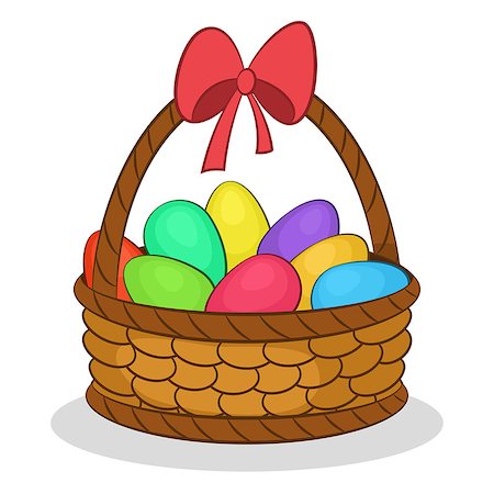 simsearch:400-05194830,k - Holiday Easter Wattled Basket with Colorful Painted Chicken Eggs and Red Bow on the Handle. Vector Stockbilder - Microstock & Abonnement, Bildnummer: 400-09049878