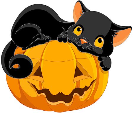 simsearch:400-09032513,k - Illustration of Halloween kitten are lying happily on a pumpkin Stock Photo - Budget Royalty-Free & Subscription, Code: 400-09049929