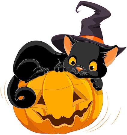 dressing up as a cat for halloween - Illustration of Halloween kitten are lying happily on a pumpkin Stock Photo - Budget Royalty-Free & Subscription, Code: 400-09049930