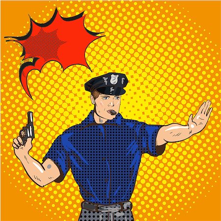 simsearch:400-04417976,k - Retro police officer stop gesture, pop art retro vector illustration. Law and order stock vector Photographie de stock - Aubaine LD & Abonnement, Code: 400-09050003