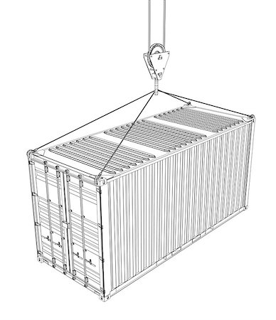 simsearch:700-03556898,k - Cargo container hanging on hook of crane. Vector rendering of 3d Foto de stock - Super Valor sin royalties y Suscripción, Código: 400-09050021
