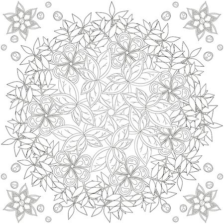 flowers sketch for coloring - Coloring book page for adults and kids in doodle style. Vector artwork good for art therapy and coloring meditation. Stock Photo - Budget Royalty-Free & Subscription, Code: 400-09050139