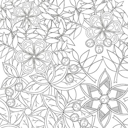 flowers sketch for coloring - Coloring book page for adults and kids in doodle style. Vector artwork good for art therapy and coloring meditation. Stock Photo - Budget Royalty-Free & Subscription, Code: 400-09050140