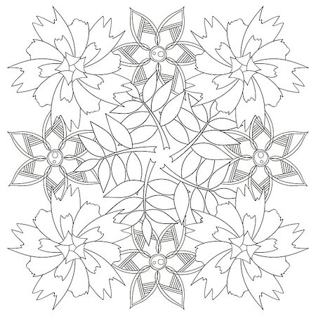 flowers sketch for coloring - Coloring book page for adults and kids in doodle style. Vector artwork good for art therapy and coloring meditation. Stock Photo - Budget Royalty-Free & Subscription, Code: 400-09050143