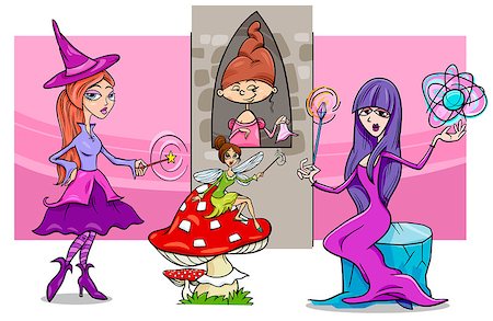 simsearch:400-06094336,k - Cartoon Illustration of Fantasy or Fairy Tale Women Characters Group Photographie de stock - Aubaine LD & Abonnement, Code: 400-09050257