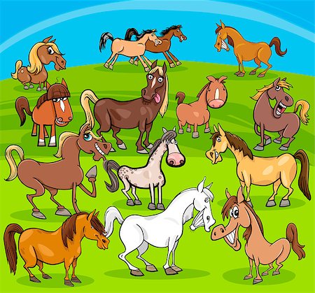 simsearch:400-09050259,k - Cartoon Illustration of Horses Farm Animal Characters Herd Foto de stock - Royalty-Free Super Valor e Assinatura, Número: 400-09050259