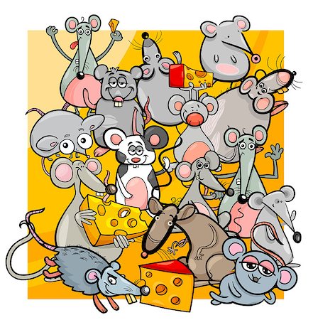 simsearch:400-06208186,k - Cartoon Illustration of Cute Mice and Rats Rodent Characters Group with Cheese Photographie de stock - Aubaine LD & Abonnement, Code: 400-09050265