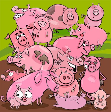 simsearch:400-09050259,k - Cartoon Illustration of Pigs Farm Animal Characters Group Foto de stock - Royalty-Free Super Valor e Assinatura, Número: 400-09050269