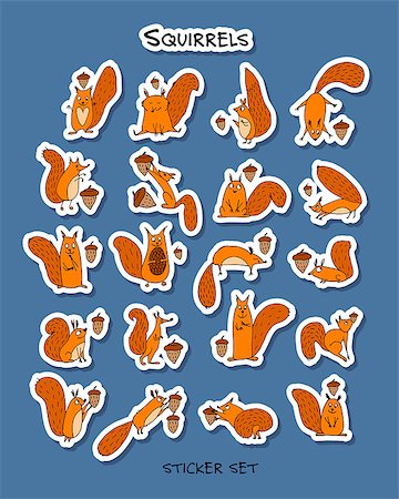 Funny squirrels, sticker set for your design. Vector illustration Stock Photo - Budget Royalty-Free & Subscription, Code: 400-09050293