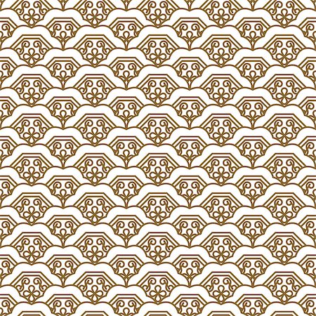 Japanese tiles traditional vector seamless pattern in gold line color style. Japan inspired sea wave design. Fotografie stock - Microstock e Abbonamento, Codice: 400-09050397