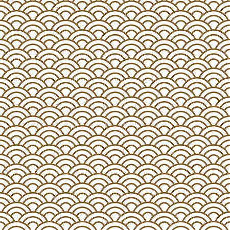 Japanese wave traditional vector seamless pattern in gold line color style. Japan inspired floral design. Fotografie stock - Microstock e Abbonamento, Codice: 400-09050398