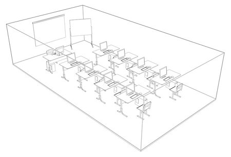 simsearch:400-05755412,k - Computer class with tables and computers. Vector illustration rendering of 3d Photographie de stock - Aubaine LD & Abonnement, Code: 400-09050543