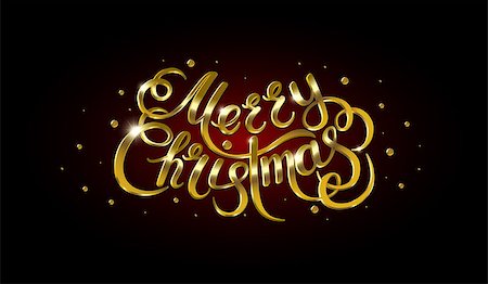 Golden text on black background. Merry Christmas and Happy New Year lettering for invitation and greeting card, prints and posters. Hand drawn inscription, calligraphic design. Vector illustration Stock Photo - Budget Royalty-Free & Subscription, Code: 400-09050597