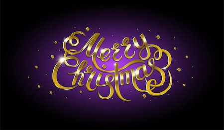 Golden text on black background. Merry Christmas and Happy New Year lettering for invitation and greeting card, prints and posters. Hand drawn inscription, calligraphic design. Vector illustration Stock Photo - Budget Royalty-Free & Subscription, Code: 400-09050598