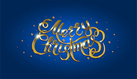 Golden text on blue background. Merry Christmas and Happy New Year lettering for invitation and greeting card, prints and posters. Hand drawn inscription, calligraphic design. Vector illustration Stock Photo - Budget Royalty-Free & Subscription, Code: 400-09050599