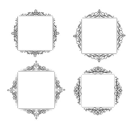 simsearch:400-04596381,k - Vintage vector swirl square frame set black on white Stock Photo - Budget Royalty-Free & Subscription, Code: 400-09050591