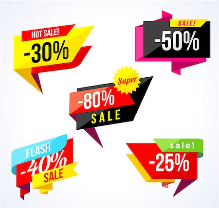 Sale banner collection. Colored stickers and banners. Geometric shapes and confetti. Big set of beautiful discount and promotion banners. Advertising element. Sale banner tag. Vector illustration. Stock Photo - Budget Royalty-Free & Subscription, Code: 400-09050638