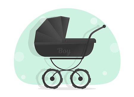 simsearch:400-06452404,k - Black baby stroller for boys, Isolated on white background. Cartoon pram vector illustration. Trendy style for graphic design, Web site, social media, user interface, mobile app. Photographie de stock - Aubaine LD & Abonnement, Code: 400-09050731