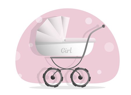 simsearch:400-06452404,k - Baby stroller for girls, Isolated on white background. Cartoon pram vector illustration. Trendy style for graphic design, Web site, social media, user interface, mobile app. Photographie de stock - Aubaine LD & Abonnement, Code: 400-09050732