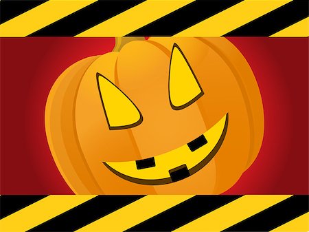 Halloween Red Background with Black and Yellow Striped Frame and Creepy Pumpkin Face Photographie de stock - Aubaine LD & Abonnement, Code: 400-09050745