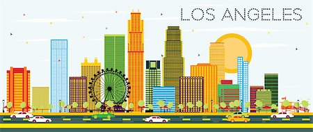 simsearch:400-08893373,k - Los Angeles Skyline with Color Buildings and Blue Sky. Vector Illustration. Business Travel and Tourism Concept with Modern Architecture. Image for Presentation Banner Placard and Web Site. Stockbilder - Microstock & Abonnement, Bildnummer: 400-09050765