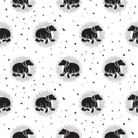 Bear black and white tribal seamless vector patterns. Wild animal fabric design with abstract particles and sunburst rays. Stock Photo - Budget Royalty-Free & Subscription, Code: 400-09050854